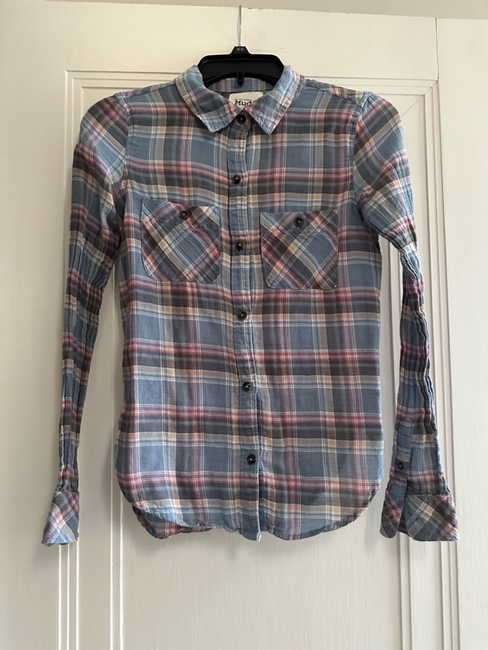 Mudd Women’s/Juniors Blue & Pink Plaid Flannel Button-Down - Size XS